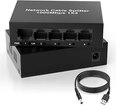 1000Mbps Ethernet Switch 5 Port Ethernet Network Splitter With USB Power Cable A • $68.16