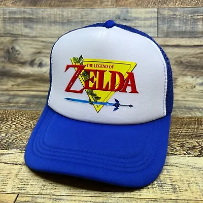 The Legend Of Zelda Mens Trucker Hat Blue Snapback 80s Retro Video Game Ball Cap • $19.99