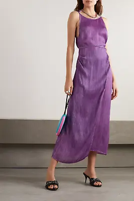 NEW AUTHENTIC ACNE STUDIOS Dayla Side-slit Silk Midi $900 Dress In Violet Purple • £379.11