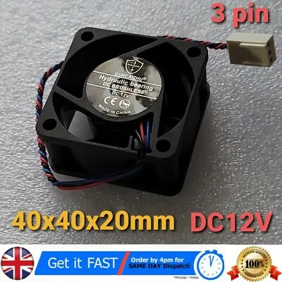 £6.99 • Buy DC Cooling Fan 40x40x20mm 4020 12V 3pin 1.4W
