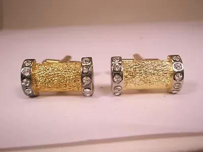 White Rhinestones Gold & Silver Tone Vintage Cuff Links Simple Design • $32.49