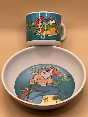 Vintage 90s Disney The Little Mermaid Melamine Plastic Bowl Cup Set Zak Designs • $15