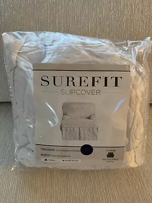 SureFit T Chair Slip Cover Matelasse Damask White Cotton Ties • $30