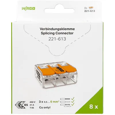 Wago 221 - 613 Series 3 Way Electrical Connectors Box Boxes Of 8 • £5.99