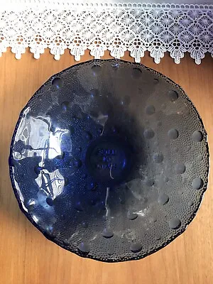 Vintage Cobalt Blue Bubble Dot Glass Salad Bowls: Made In Spain • $10