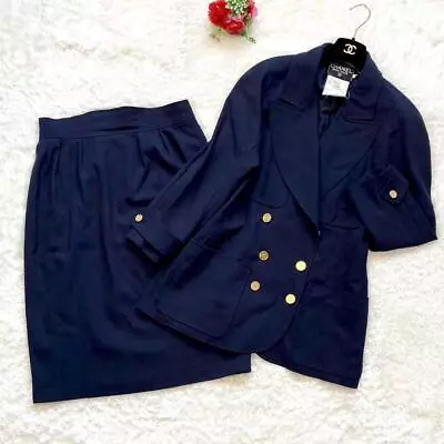 Chanel  Skirt Suit Navy Blazer Double Vintage Wool • $508.20