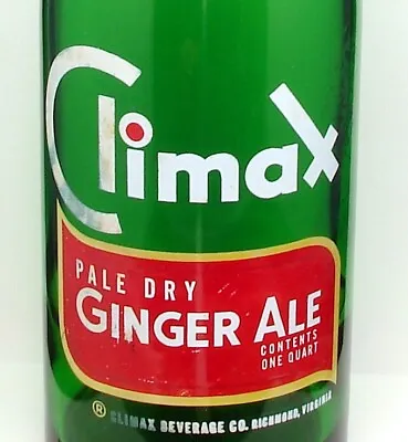 Climax Ginger Ale; Climax Bev. Co.; Richmond VA.; 3-color ACL Soda Pop Bottle • $32.95