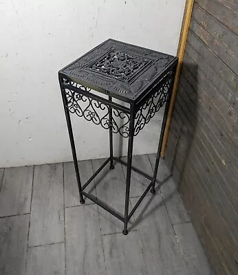 Vintage Wrought Iron Square Plant Stand Pedestal Table Shabby Chic Victorian • $126