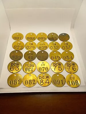 Lot Of 25 Vintage 1.5  Round Brass Tags Misc Numbers Industrial Steampunk • $12.95