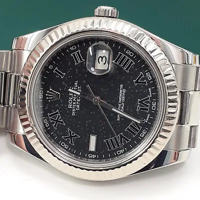 W/Card Rolex Datejust II 41mm Steel 18K Gold Bezel Black Grey Roman Watch 116334 • $9995
