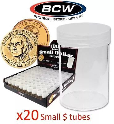 20 Round Small Dollar Coin Storage Tubes Clear Plastic Screw Caps BCW Lot 26mm • $12.68