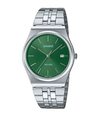 Casio MTP-B145D-3A Silver Stainless Steel Green Dial Retro Men Watch MTPB145D • $59.99