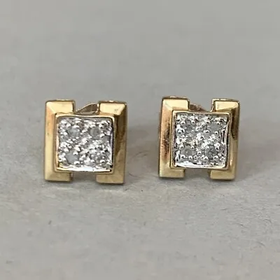 £95 • Buy 9ct Gold Diamond Earrings Square Studs 9k 375 Vintage