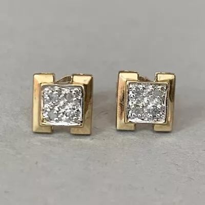 £95 • Buy 9ct Gold Diamond Earrings Square Studs 9k 375 Vintage