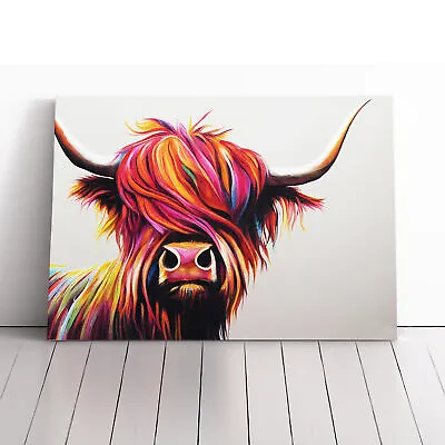 Vibrant Highland Cow Abstract Canvas Wall Art Print Framed Picture Home Decor • £34.95