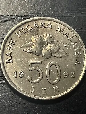Malaysia 50 Sen 1992 Copper-Nickel Coin • $1.50