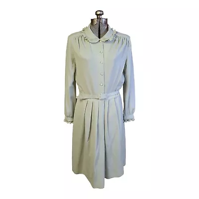 Vintage 1960s Berkertex Mayfair Ruffle Collar And Cuff Shirt Dress In Green... • £12.50