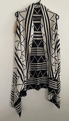 LOOK Boho Open Front Waterfall Sweater Vest REVERSABLE Tribal Aztec One Size OS • $10.49