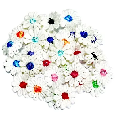 30x White 18mm Daisy Flower Multicolour Center Sew On Glue On Applique Patch • £3.49