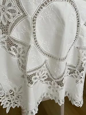 Vintage Battenburg Lace White Cotton Tablecloth Embroidered Topper 78x78 Cm • $27.95