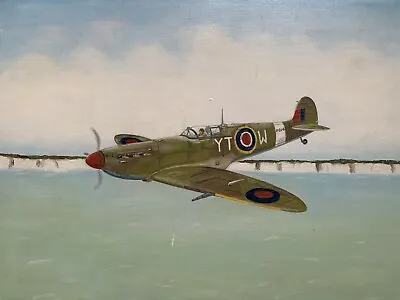 Spitfire P8147 Oil Painting RAF Military WW2 WWII WWll WW11 Vintage On Board • £295