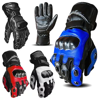 Leather Motorcycle Gloves Biker Motorbike Waterproof Knuckle Protection Gloves • £15.99