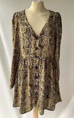 Zara Trf Collection Brown Snake Print Dress Ladies Size  M 10-12 Button Front  • £9.99