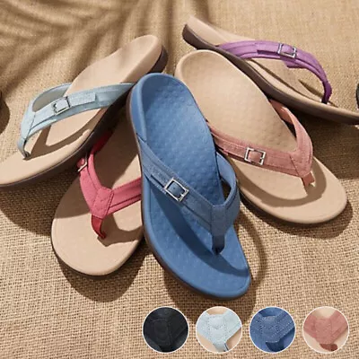 Womens Flat Arch Support Sandals Comfy Flip Flops Ladies Slippers Shoes Sizes • £10.25