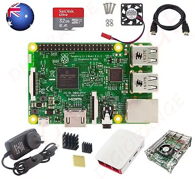 $163.99 • Buy 8 In 1 Kit Raspberry Pi 3 Model B Module Kit&Two Cases&HDMI&Sandisk 32G SD Card