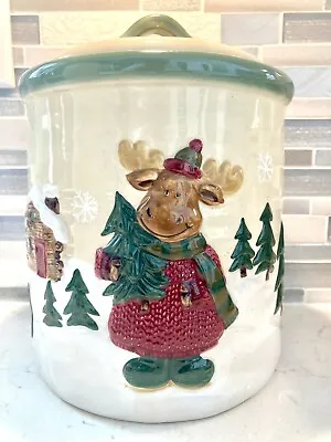 St. Nicholas Square Heartland Moose And Log Cabin Winter Cookie Jar • $19