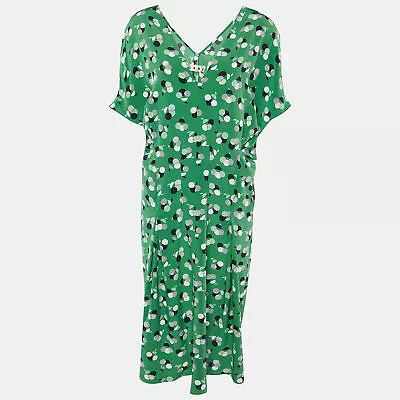Marni Green Print Silk V-Neck Pleated Short Dress M • $120.75