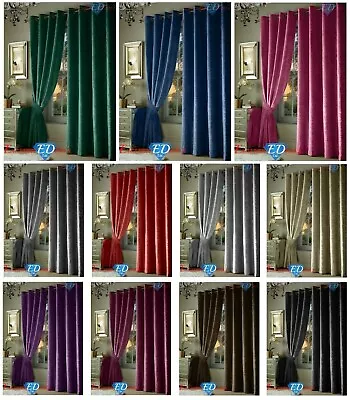 Crushed Velvet Curtains Pair Eyelet Ring Top Fully Lined Ready Made Tie Backs • £26.95