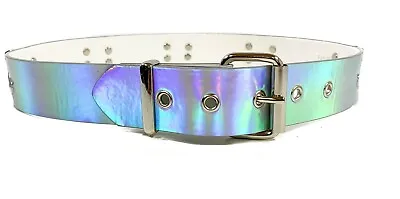 Silver Rainbow Holographic Pride Rave Belt Punk Goth Metal Vegan Funk Plus USA  • $22.99