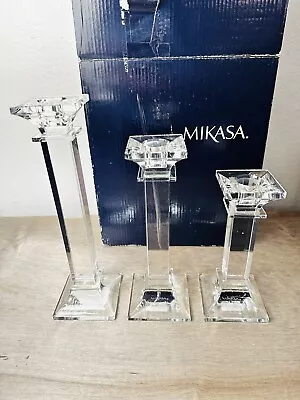 Vintage Mikasa Crystal Classic Set Of 3 Candlesticks Pillars Clear NWT • $124.95