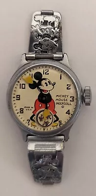Vintage 1930's Ingersoll Mickey Mouse Watch With Metal Band - Working • $225
