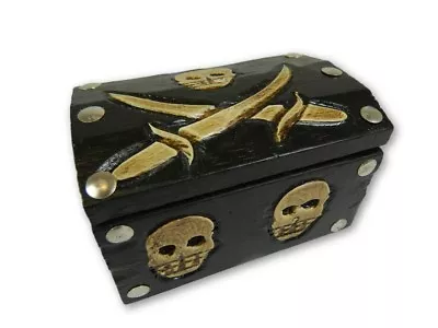 Wooden Pirate Trinket Box Chest Shaped - Skull And Crossbones. • £12.99