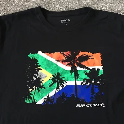 Ripcurl T Shirt Mens Large L Black South Africa Flag Tropical Palm Trees Graphic • £19.50