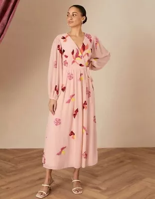 £35 • Buy Monsoon Jenny Sustainable Embellished Wrap Dress - Size 10 Nude Colour I  T