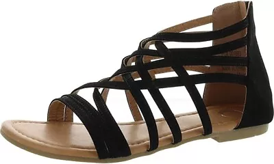Journee Collection Women's Han Strappy Gladiator Flat Sandals Color Black Sz 9W • $32
