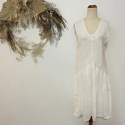 RIDLEY MADE IN ITALY WHITE LINEN A LINE BOHO DRESS Casual Beach Imagine  Size S • $70