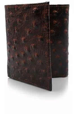 New Ostrich Imprint Mens Trifold Leather Wallet Credit Card Slot Window ID Brown • $15.49