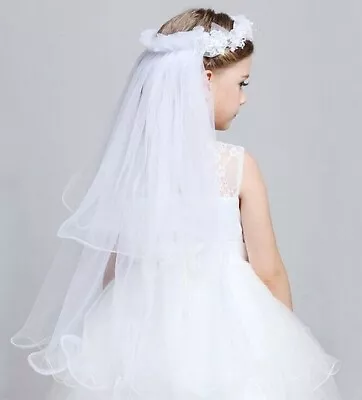 £5.99 • Buy New Flower Girl Children White Hair Head Lace Veil Garland Headband Tiara Party