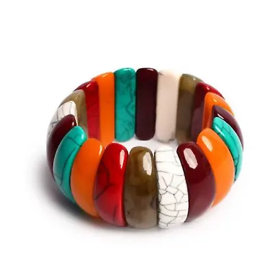 MARION GODART PARIS Wide Stretch Bracelet  Colourful  Slices In Resin France • $50