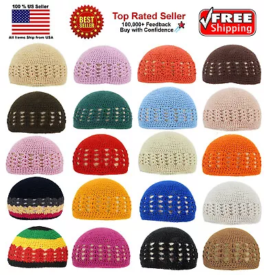 KUFI Crochet Beanie Skull Cap Knit Hat Muslim Islamic Prayer New 100% Cotton9 • $10.99