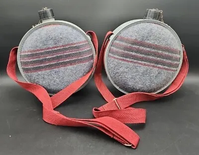 2 VTG  4 QT. Striped Wool Blanket Covered Metal Camping Canteens.  • $34.99