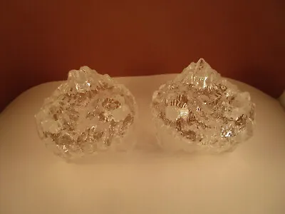 Vintage LE L E Smith Clear Glass Pair Of Ice Iceberg Candle Holders B • $19.99