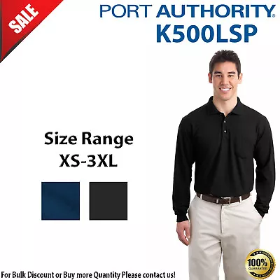 Port Authority Mens Long Sleeve Silk Touch Polo Shirt With Pocket K500LSP • $26.36