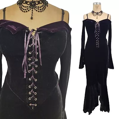 Vtg 90s Prom Dress M Corset Renaissance Subterrane Hot Topic Purple Black Velvet • $189.99