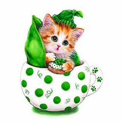 £7 • Buy 5D Diamond Painting Full Drill Pea Pod Cat In A Cup
