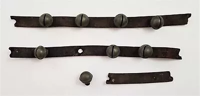 Antique 8 BRASS SLEIGH BELLS LEATHER BELT Lancaster Pa HORSE CHRISTMAS Haimes • $48.95